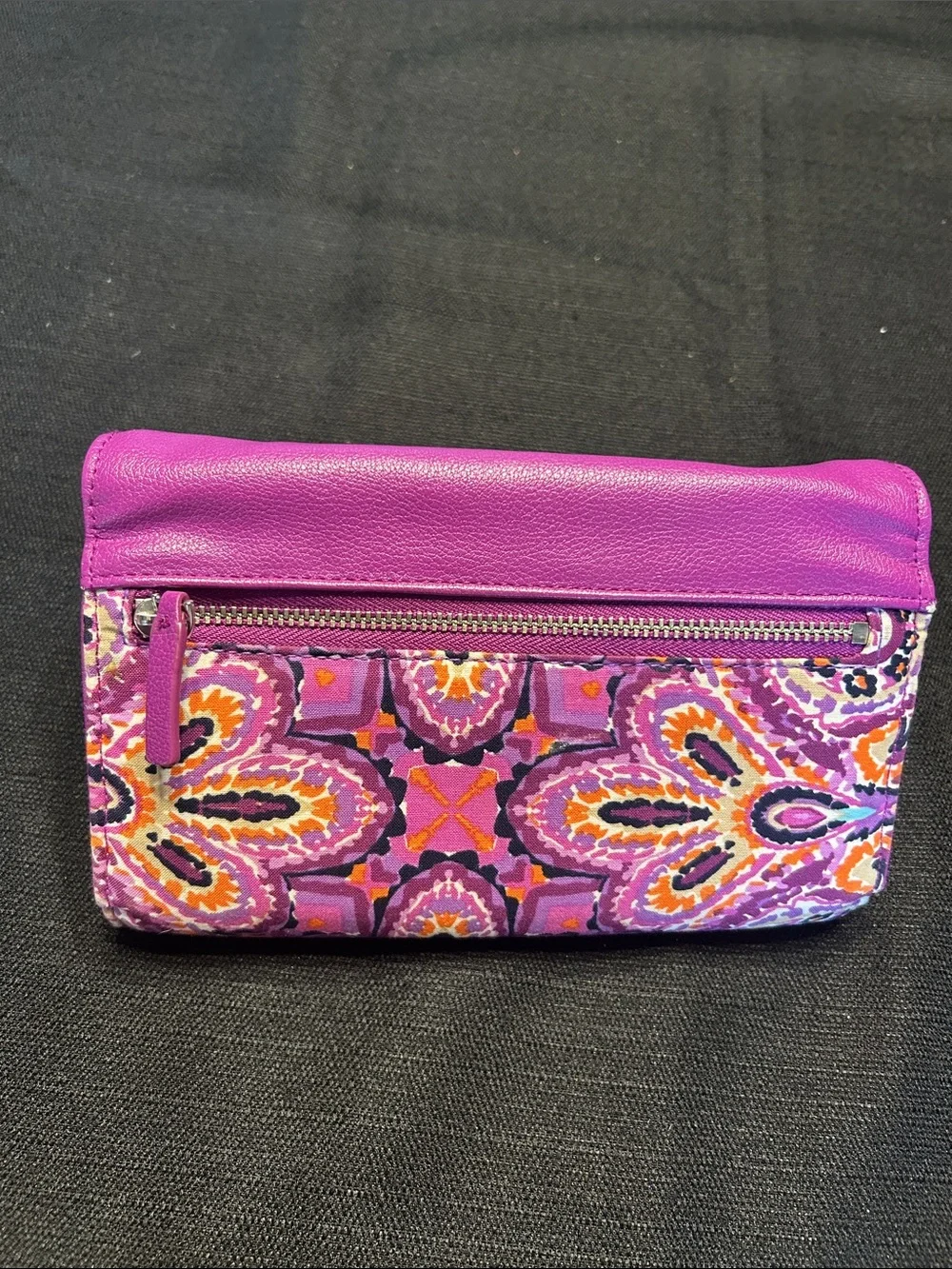 Vera Bradley Purple Foldover Wallet with Multicolor Print